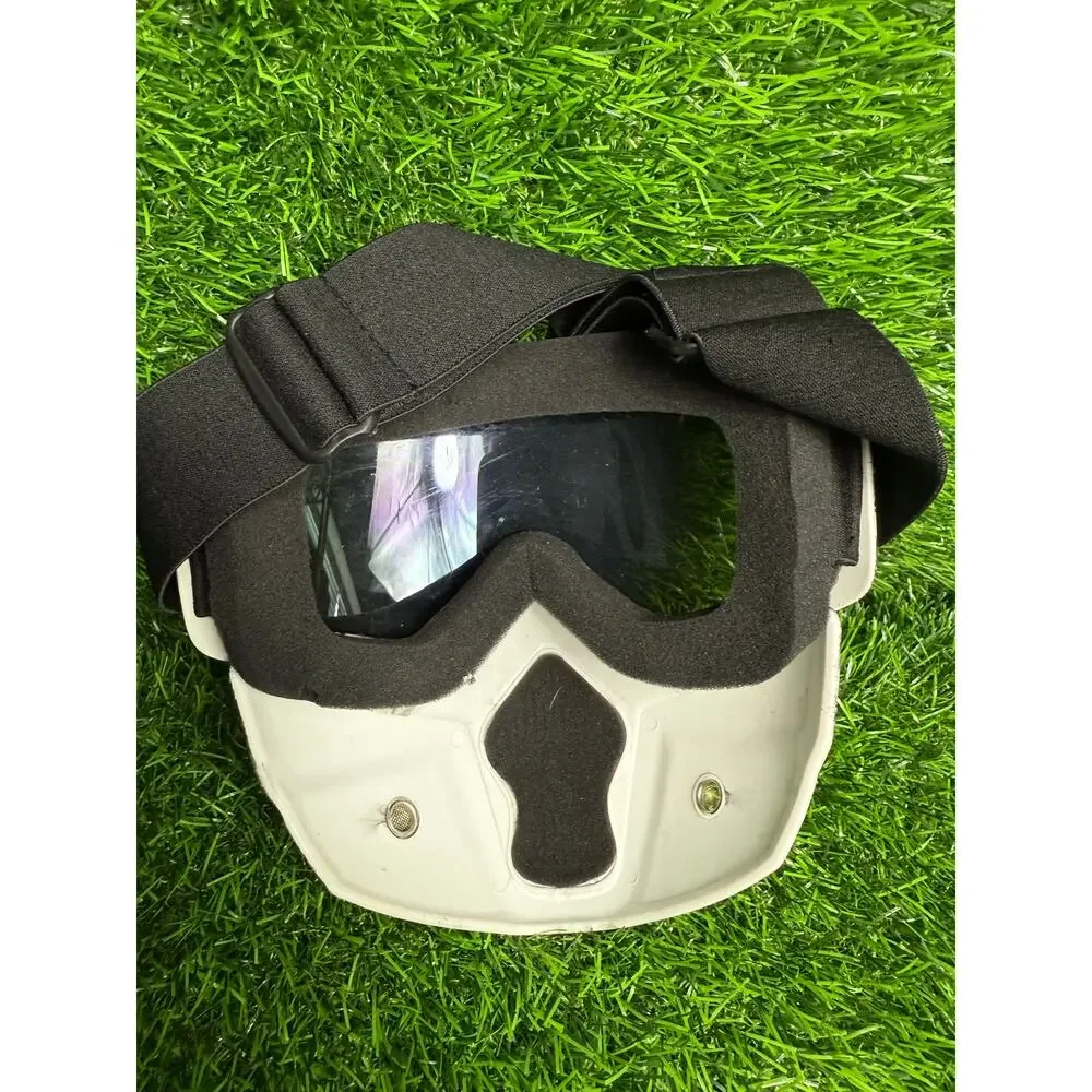 Motorcycle ATV Goggles w/ Detachable Face Mask Wolf Print Blue Mirror Lens